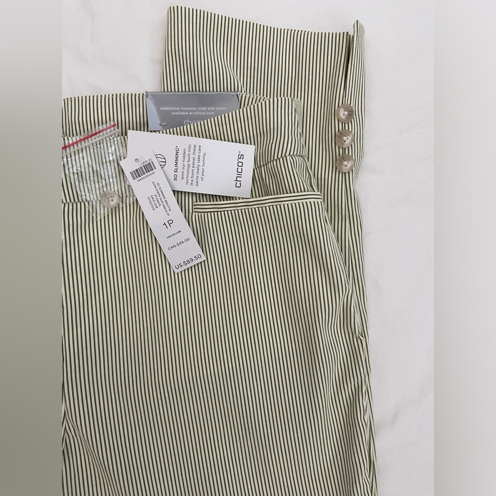 Chico's 1P (US 8P) icon Stripe ankle Pants so slimming brigitte slim leg nwt - Picture 2 of 15
